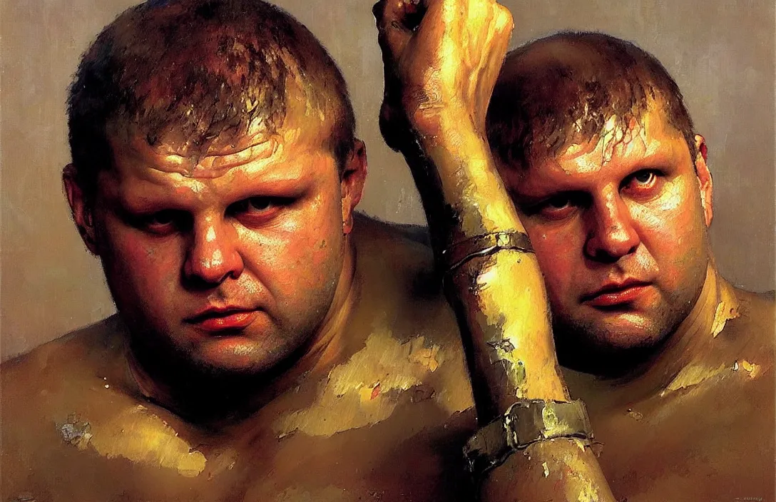 Prompt: fedor emelianenko!!!!!!!!!!!!!!!!!!!!!!!!!!!, detailed face, detailed painting,, epic lighting, by ilya repin, phil hale and kent williams