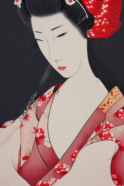 Prompt: extremely sensual geisha full body, seductive pose, full body, digital art, 8k, character, realistic, portrait, photorealism, japan watercolour, masterpiece art