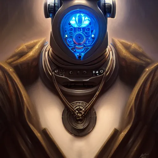 Image similar to low angle shot of a cyberpunk gazmask robot character, intricate, elegant, highly detailed, centered, digital painting, artstation, concept art, smooth, sharp focus, illustration, artgerm, Tomasz Alen Kopera, Peter Mohrbacher, donato giancola, Joseph Christian Leyendecker, WLOP, Boris Vallejo