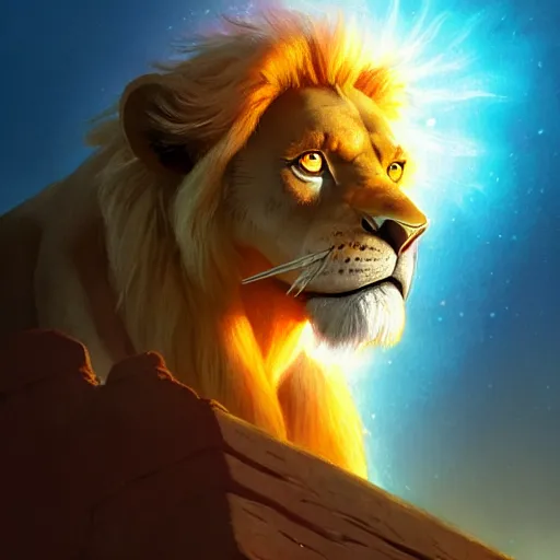 Image similar to portrait of doc brown as ( ( ( lion king ) ) ), disney animation, sharp, illustration, sharp, fanart, anime key art by greg rutkowski, bloom, dramatic lighting sharp focus, cinematic, artbook, smooth, centered