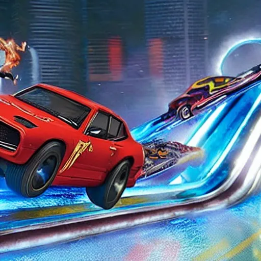 Prompt: a still of dwayne johnson in the movie hotwheels acceleracers