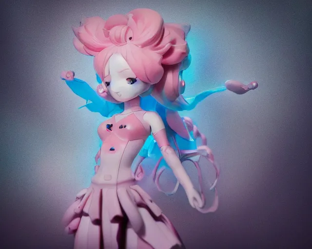 Prompt: James Jean isolated magical girl vinyl figure, figure photography, smooth sharp focus, dynamic pose, holographic undertones, anime stylized, high detail, ethereal lighting - H 640