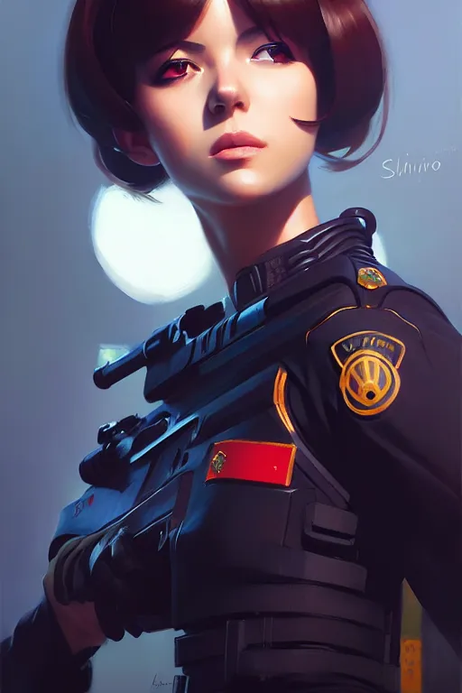 Image similar to a ultradetailed beautiful panting of a stylish swat woman, oil painting, by ilya kuvshinov, greg rutkowski and makoto shinkai, trending on artstation