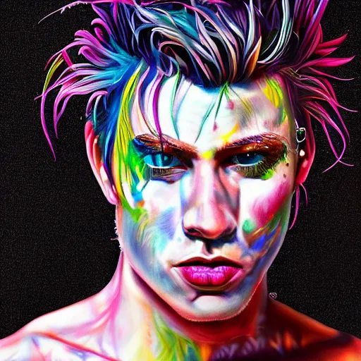 Image similar to ! dream an extremely psychedelic portrait of yungblud, surreal, lsd, face, detailed, intricate, elegant, lithe, highly detailed, digital painting, artstation, concept art, smooth, sharp focus, illustration,