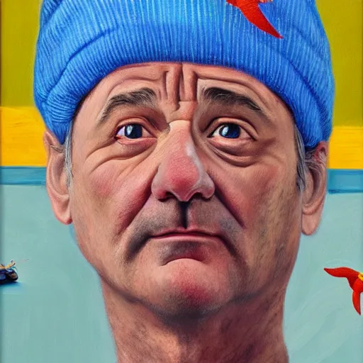 Image similar to bill murray as steve zissou, wes anderson, oil painting