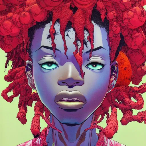 Image similar to citizen afropunk soft light painted by james jean and katsuhiro otomo and erik jones, inspired by akira anime, smooth face feature, intricate oil painting, high detail illustration, sharp high detail, manga and anime 1 9 9 9