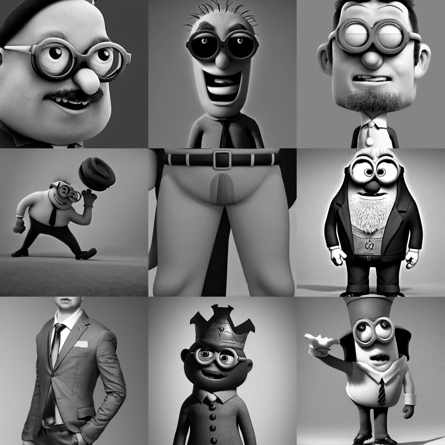 Prompt: king bob from minions as gigachad, grayscale photography, in the style of men's clothing modeling photography, high detail, 8 k resolution