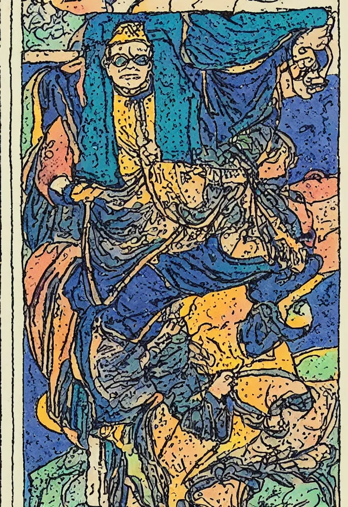 Prompt: Yann LeCun illustrated on the Rider–Waite tarot.