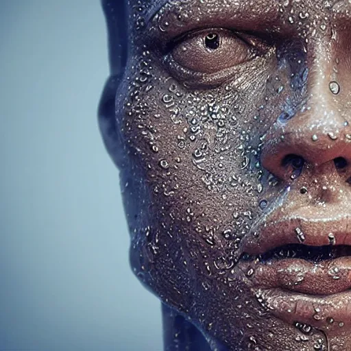 Image similar to human face sculpture made out of rain, neon, rendered in octane, unreal engine, highly detailed, fantasy, realistic, beautiful, cinematic