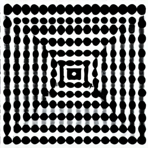 Image similar to real optical illusion, circles, squares, lines, black and white, illusion