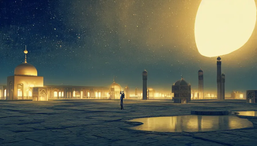 Prompt: ✨🕌🌙, Art Deco, in socotra island, starry night, Trending artstation, octane render, cgsociety, surrealist, cinematic, shadow of the tomb rider