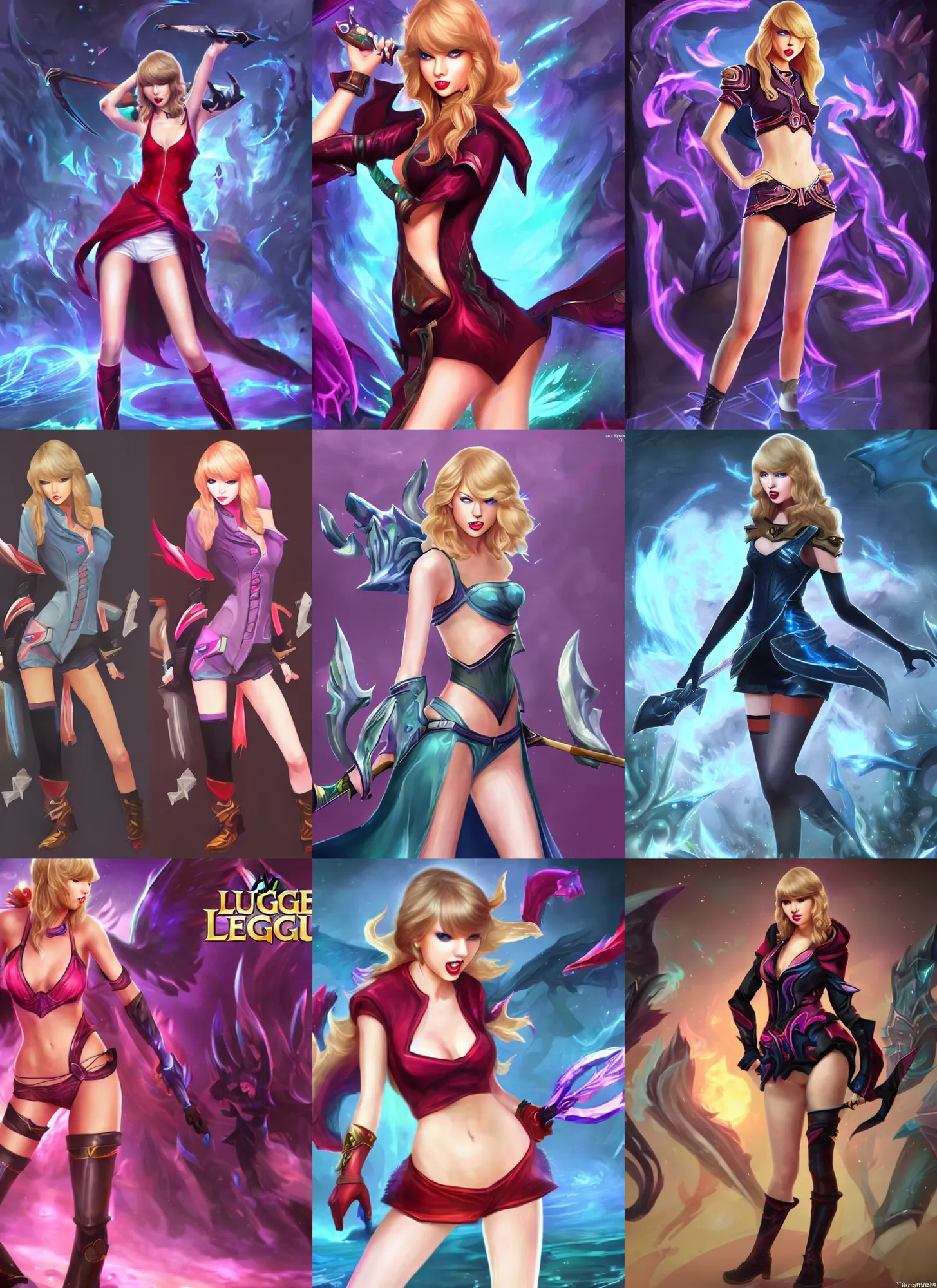 Prompt: Taylor Swift in the style of league of legends character full body league of legends splash art