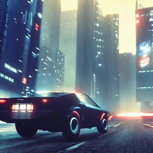 Prompt: Blade runner 2042 car chase scene, cinematic, pixel art