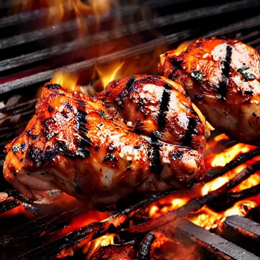 Prompt: barbeque grilled chicken, high details, cinematic, 8k resolution, beautiful detailed, insanely intricate details, artstation trending, octane render, unreal engine,