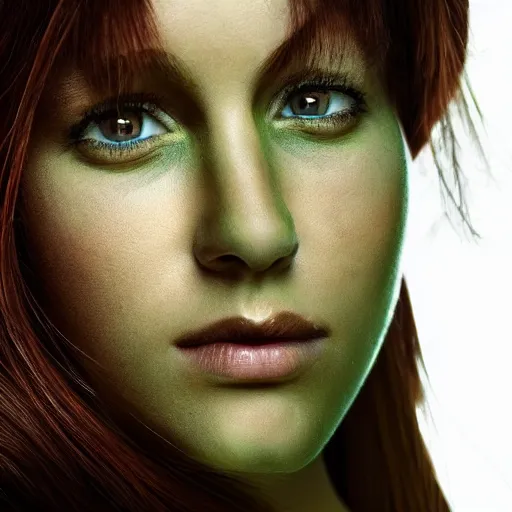 Image similar to beautiful servant woman with olive skin, auburn hair, green eyes