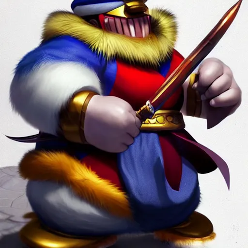 Prompt: king dedede league of legends character art. digital illustration. hyper realistic. high quality. high resolution. 4 k. full scene. highly detailed. trending on artstation. artgerm lau, wlop, rossdraws, james jean, andrei riabbovitechev.