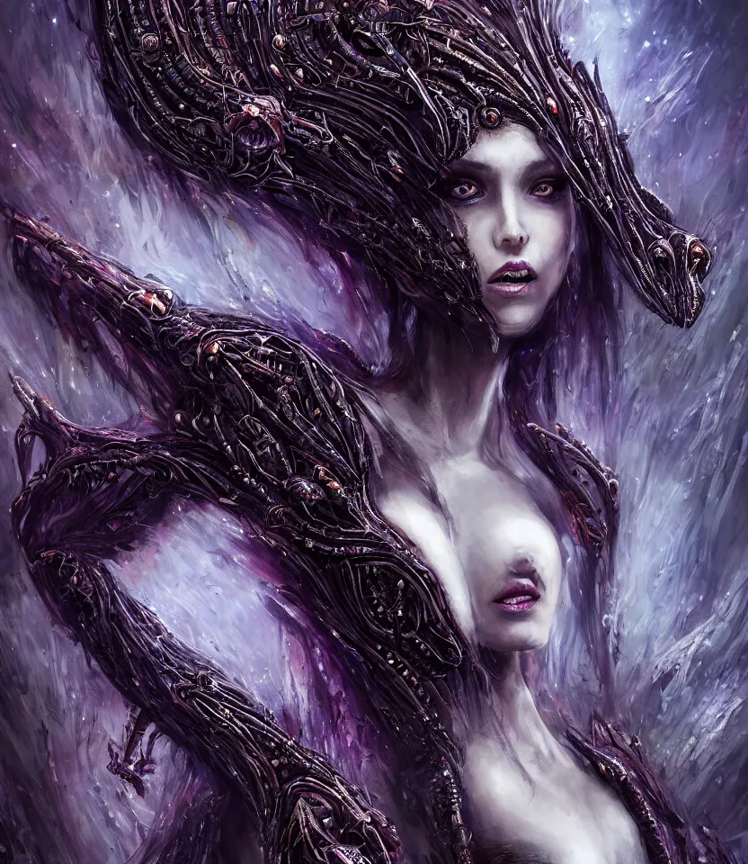 Image similar to close up portrait on the enchanting femenine queen of the zerg, hyper attractive, seductive, very complex, hyper-maximalist, overdetailed, legendary cinematic, darkfantasy, archetype with timeless beauty breathtaking eyes, her spider like legs spread evenly around her framing the image, collossal alien ship in the sky behind her, highly intricate, digital art, very elegant, HDR 8K, biblical art, realism, incomprehensible yet perspicious detail, unbeatable quality, silent hill aesthetic, photorealistic, lifelike, DSLR 8k, unbeatable coherency, Omnious intricate, octane render, created Nixeu & z--ed from deviantart