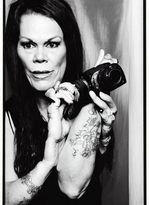 Prompt: photobooth selfie of beth hart, black and white, 8 0 mm kodak, 8 k, in focus