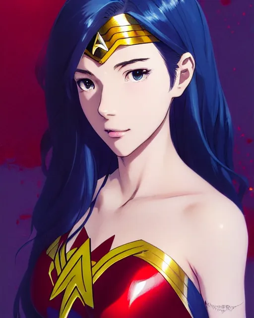 Image similar to portrait Anime as Wonderwoman girl cute-fine-face, pretty face, realistic shaded Perfect face, fine details. Anime. realistic shaded lighting by Ilya Kuvshinov katsuhiro otomo ghost-in-the-shell, magali villeneuve, artgerm, rutkowski, WLOP Jeremy Lipkin and Giuseppe Dangelico Pino and Michael Garmash and Rob Rey