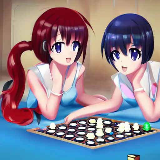 Prompt: two girls playing Go,anime,pixiv