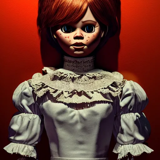 Image similar to anabelle doll, fiction, pop art, stability, intricate, elegant, 8 k, uhd, justify, artstation, concept art, matte, sharp focus, illustration, consistent, highly detailed object content, proportional object content