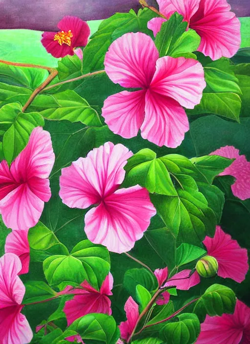 Prompt: the painting of hibiscus syriacus