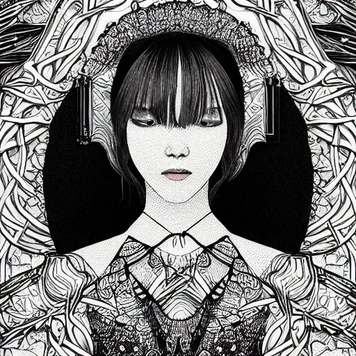 Image similar to the portrait of an absurdly beautiful, graceful, elegant, and sophisticated young kpop girl made of bulbs of garlic, an ultrafine detailed illustration by james jean, intricate linework, bright colors, final fantasy, behance contest winner, vanitas, angular, altermodern, unreal engine 5 highly rendered, global illumination, radiant light, detailed and intricate environment