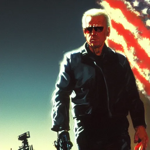 Image similar to joe biden as the terminator, dramatic lighting, cinematic, establishing shot, extremly high detail, photorealistic, cinematic lighting, artstation, style by James Gurney