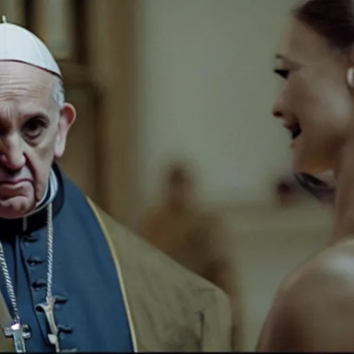 Prompt: movie still, movie frame, the pope as the main character in resident evil