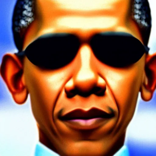 Prompt: a film still of Obama starring in The Matrix (1999), close up, portrait, shallow depth of field