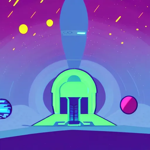 Prompt: a fancy spaceship abandoned on a alien planet, style by kurzgesagt