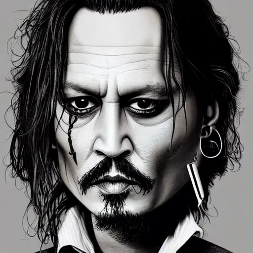 Image similar to a finely detailed funny caricature illustration of johnny depp, artstation, 4k