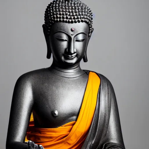 Prompt: studio portrait photo of the buddha, as a real human woman, studio lighting, smiling, mid-shot, portrait photography