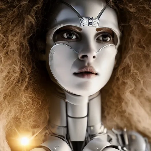 Prompt: beautiful centered fine art photo portrait of romantic beautiful girl as a solarpunk robotic humanoid, white mechanical parts with led lights, contrapposto pose, photorealistic, white background, highly detailed and intricate, soft box lighting, hdr 8 k