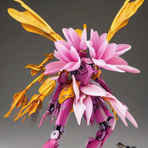 Image similar to futuristic nymphaea mecha waterlily upper body flower claws, sepals forming helmet, floral details, nymphaea, 8 k hd resolution, barbatos gundam with floral inlay, bandai box art, star wars, makoto kobayashi, frank gehry, raymond swanland