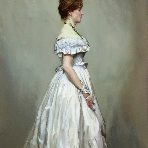 Image similar to oil portrait of a victorian lady wearing a beautiful dress by greg rutowsky, trending on artstation