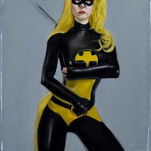 Prompt: a striking hyper real painting of Elle Fanning as batgirl, dark, metal, occult, by Francisco Goya