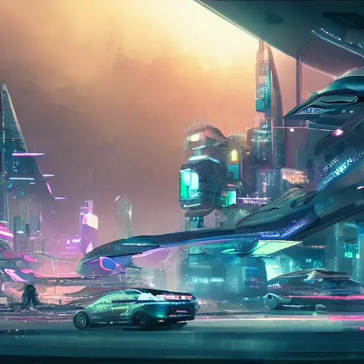 Prompt: futuristic city with neon lights and flying cars panoramic view surrounded by post apocalyptic wasteland, concept art, 4 k, intricate detail, sharp focus, by feng zhu