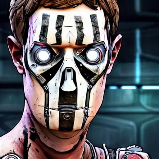 Prompt: concept art portrait , borderlands 3 , mark zuckerberg as terminator