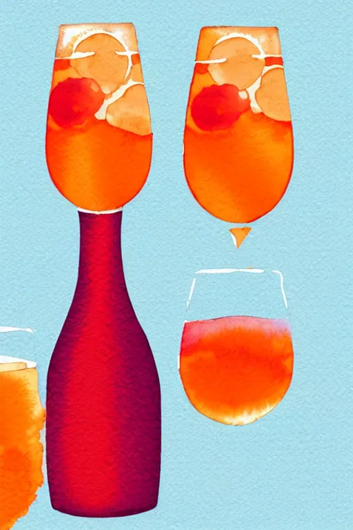 Prompt: minimalist watercolor art of glass aperol spritz, illustration, vector art