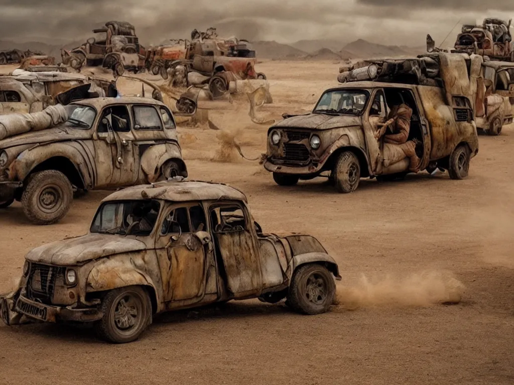 Image similar to epic custom Renault 4 Master in the movie Mad Max: Fury Road (2015)
