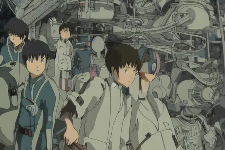 Image similar to still from anime sci-fi movie by Studio Ghibli, realistic