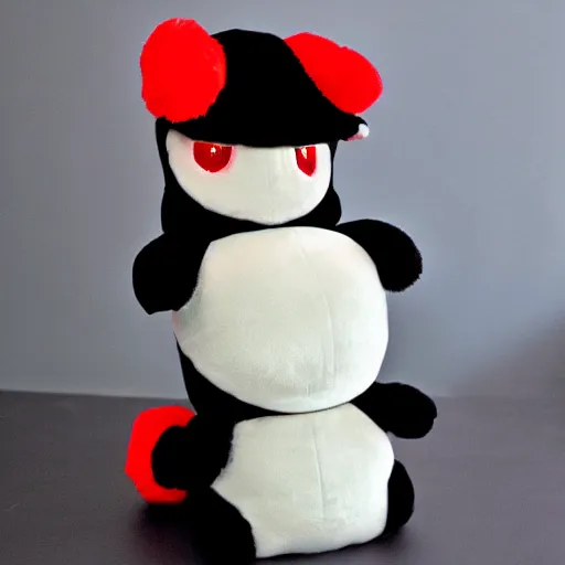 Image similar to cute fumo plush of a black and red monster, kawaii, symmetry