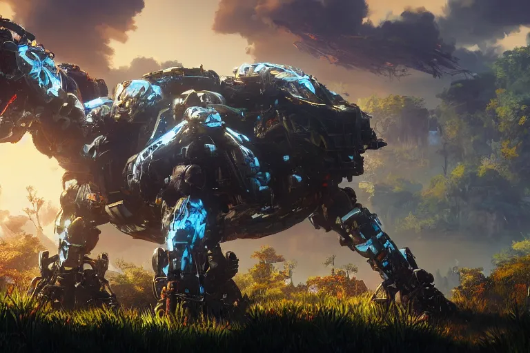 Prompt: shellsnapper machine mecha animal beast robot of horizon forbidden west horizon zero dawn bioluminiscence global illumination ray tracing hdr fanart arstation by sung choi and eric pfeiffer and gabriel garza and casper konefal