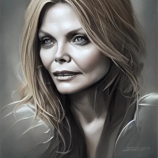 Prompt: amazing lifelike award winning pencil illustration of Michelle pfeiffer trending on art station artgerm Greg rutkowski cinematic