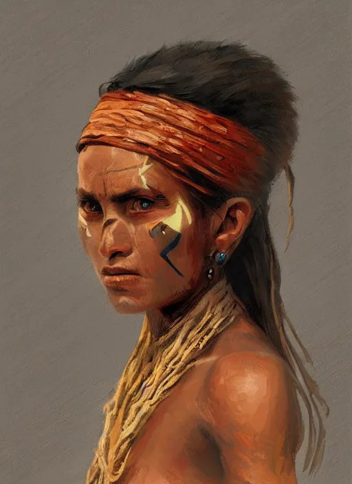 Image similar to A painting of a tribal woman, trending on artstation in the style of Greg Rutkowski