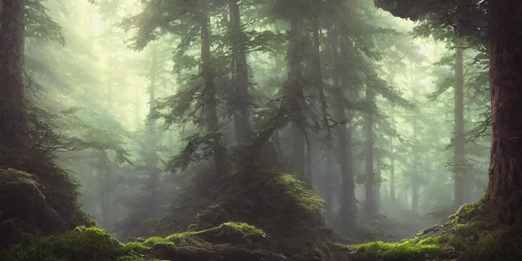 Image similar to a forest, highly detailed oil painting, hyperrealistic, gorgeous lighting, Studio Ghibli, Jessica Rossier, digital art, octane render, beautiful composition, trending on artstation, masterpiece