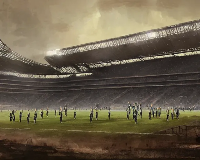 Prompt: a football stadium in the style of napoleonic france architecture, art by greg rutkowski and artgerma, stunning concept art, exterior design