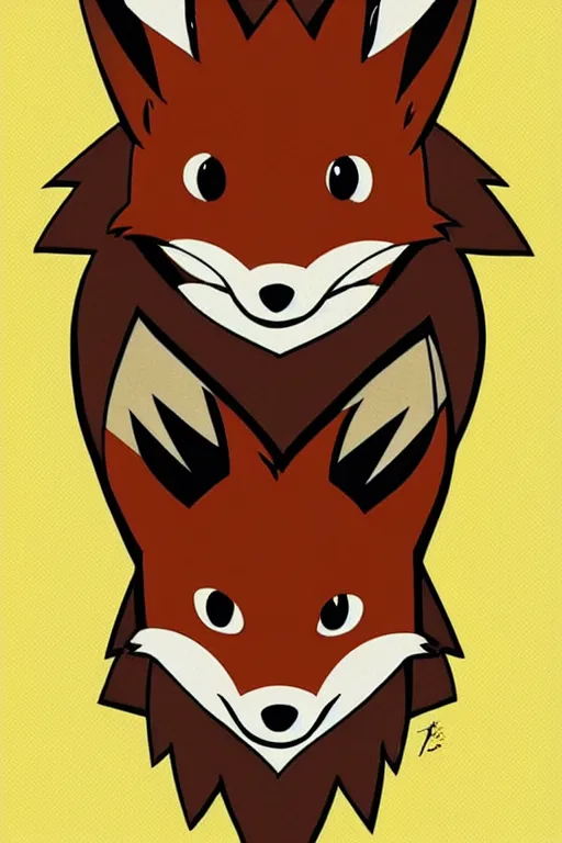 Prompt: A brown fox on a flat pastel yellow background, poster art by Ken Sugimori, featured on Pixiv, furry art, anime aesthetic, poster art, 2d