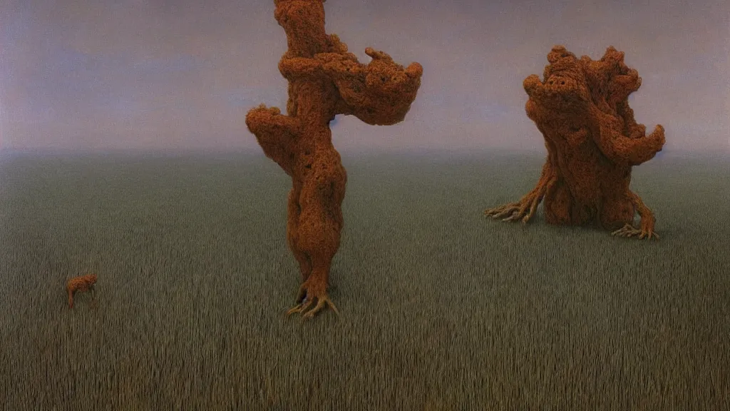 Image similar to scary landscape with a vital wheat gluten monster 4 k painted by zdzisław beksinski